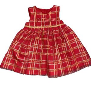 Girl's Purple Rose Holiday Party Dress Size 12M Red Gold Plaid